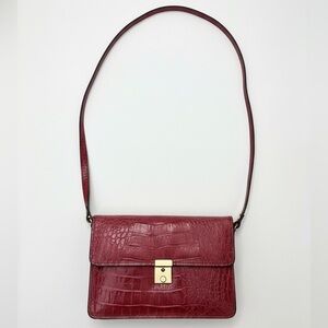 Vivace Red Genuine Leather Croc-Embossed Crossbody Bag